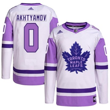 Authentic Adidas Men's Artur Akhtyamov Toronto Maple Leafs Hockey Fights Cancer Primegreen Jersey - White/Purple
