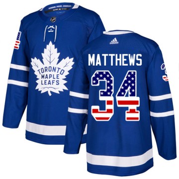 Authentic Adidas Men's Auston Matthews Toronto Maple Leafs USA Flag Fashion Jersey - Royal Blue