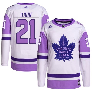 Authentic Adidas Men's Bobby Baun Toronto Maple Leafs Hockey Fights Cancer Primegreen Jersey - White/Purple