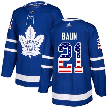 Authentic Adidas Men's Bobby Baun Toronto Maple Leafs USA Flag Fashion Jersey - Royal Blue