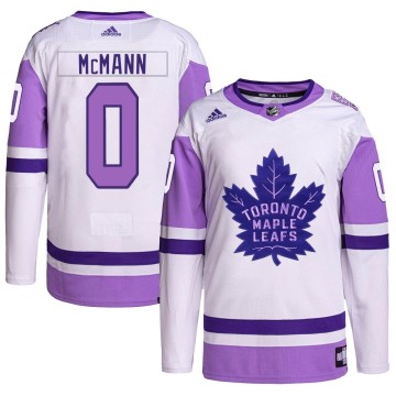 Authentic Adidas Men's Bobby McMann Toronto Maple Leafs Hockey Fights Cancer Primegreen Jersey - White/Purple