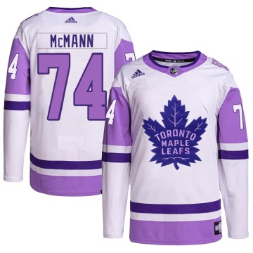 Authentic Adidas Men's Bobby McMann Toronto Maple Leafs Hockey Fights Cancer Primegreen Jersey - White/Purple