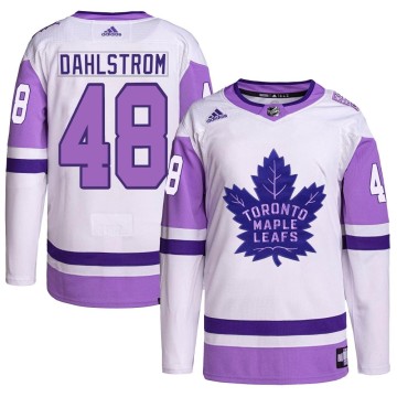 Authentic Adidas Men's Carl Dahlstrom Toronto Maple Leafs Hockey Fights Cancer Primegreen Jersey - White/Purple