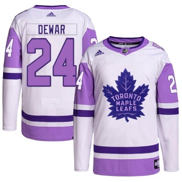 Authentic Adidas Men's Connor Dewar Toronto Maple Leafs Hockey Fights Cancer Primegreen Jersey - White/Purple
