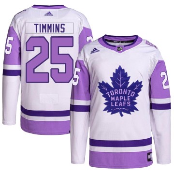 Authentic Adidas Men's Conor Timmins Toronto Maple Leafs Hockey Fights Cancer Primegreen Jersey - White/Purple
