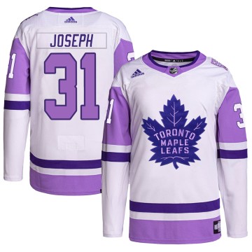 Authentic Adidas Men's Curtis Joseph Toronto Maple Leafs Hockey Fights Cancer Primegreen Jersey - White/Purple