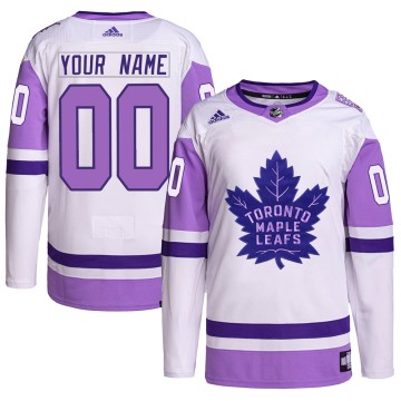 Authentic Adidas Men's Custom Toronto Maple Leafs Custom Hockey Fights Cancer Primegreen Jersey - White/Purple