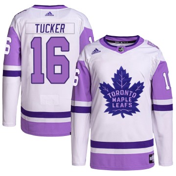 Authentic Adidas Men's Darcy Tucker Toronto Maple Leafs Hockey Fights Cancer Primegreen Jersey - White/Purple