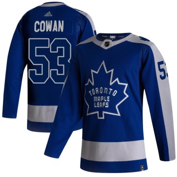 Authentic Adidas Men's Easton Cowan Toronto Maple Leafs 2020/21 Reverse Retro Jersey - Blue
