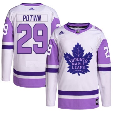 Authentic Adidas Men's Felix Potvin Toronto Maple Leafs Hockey Fights Cancer Primegreen Jersey - White/Purple