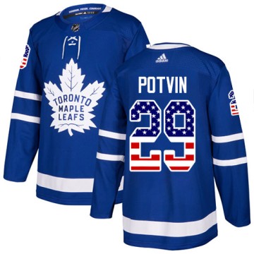 Authentic Adidas Men's Felix Potvin Toronto Maple Leafs USA Flag Fashion Jersey - Royal Blue