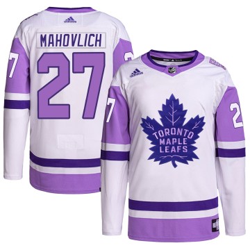 Authentic Adidas Men's Frank Mahovlich Toronto Maple Leafs Hockey Fights Cancer Primegreen Jersey - White/Purple
