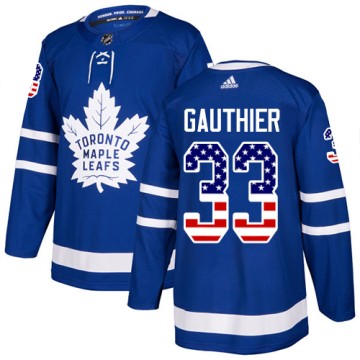 Authentic Adidas Men's Frederik Gauthier Toronto Maple Leafs USA Flag Fashion Jersey - Royal Blue
