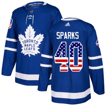 Authentic Adidas Men's Garret Sparks Toronto Maple Leafs USA Flag Fashion Jersey - Royal Blue