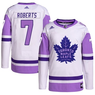 Authentic Adidas Men's Gary Roberts Toronto Maple Leafs Hockey Fights Cancer Primegreen Jersey - White/Purple