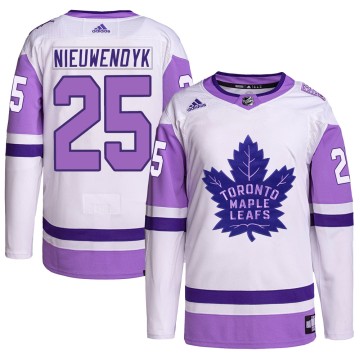 Authentic Adidas Men's Joe Nieuwendyk Toronto Maple Leafs Hockey Fights Cancer Primegreen Jersey - White/Purple