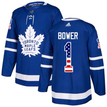 Authentic Adidas Men's Johnny Bower Toronto Maple Leafs USA Flag Fashion Jersey - Royal Blue