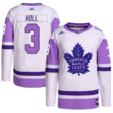 Authentic Adidas Men's Justin Holl Toronto Maple Leafs Hockey Fights Cancer Primegreen Jersey - White/Purple