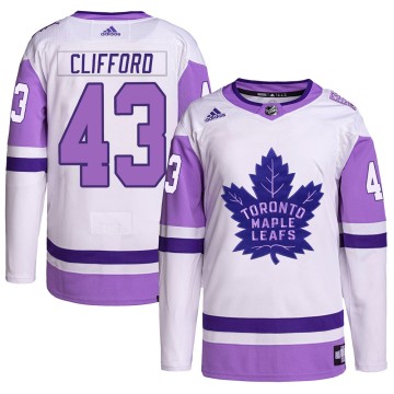Authentic Adidas Men's Kyle Clifford Toronto Maple Leafs Hockey Fights Cancer Primegreen Jersey - White/Purple