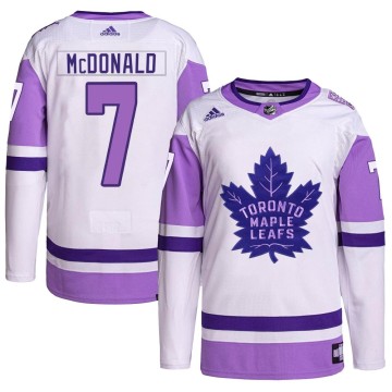 Authentic Adidas Men's Lanny McDonald Toronto Maple Leafs Hockey Fights Cancer Primegreen Jersey - White/Purple