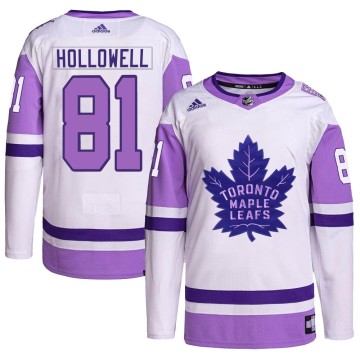 Authentic Adidas Men's Mac Hollowell Toronto Maple Leafs Hockey Fights Cancer Primegreen Jersey - White/Purple