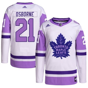 Authentic Adidas Men's Mark Osborne Toronto Maple Leafs Hockey Fights Cancer Primegreen Jersey - White/Purple