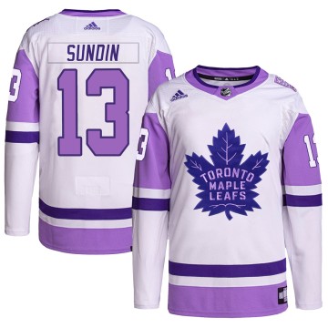 Authentic Adidas Men's Mats Sundin Toronto Maple Leafs Hockey Fights Cancer Primegreen Jersey - White/Purple