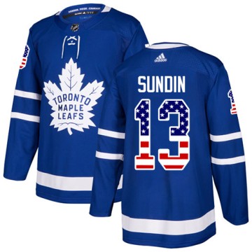 Authentic Adidas Men's Mats Sundin Toronto Maple Leafs USA Flag Fashion Jersey - Royal Blue