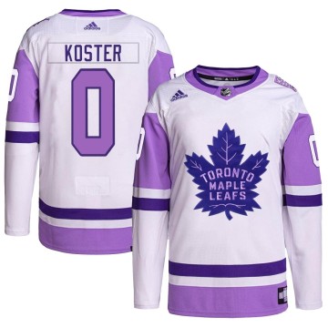Authentic Adidas Men's Michael Koster Toronto Maple Leafs Hockey Fights Cancer Primegreen Jersey - White/Purple