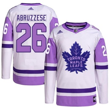 Authentic Adidas Men's Nicholas Abruzzese Toronto Maple Leafs Hockey Fights Cancer Primegreen Jersey - White/Purple