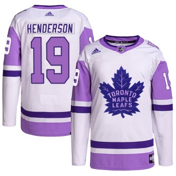 Authentic Adidas Men's Paul Henderson Toronto Maple Leafs Hockey Fights Cancer Primegreen Jersey - White/Purple