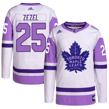 Authentic Adidas Men's Peter Zezel Toronto Maple Leafs Hockey Fights Cancer Primegreen Jersey - White/Purple