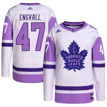 Authentic Adidas Men's Pierre Engvall Toronto Maple Leafs Hockey Fights Cancer Primegreen Jersey - White/Purple