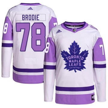 Authentic Adidas Men's TJ Brodie Toronto Maple Leafs Hockey Fights Cancer Primegreen Jersey - White/Purple