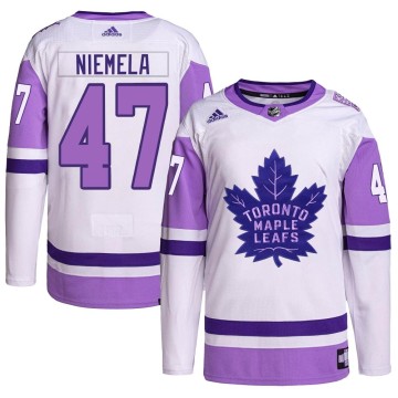 Authentic Adidas Men's Topi Niemela Toronto Maple Leafs Hockey Fights Cancer Primegreen Jersey - White/Purple