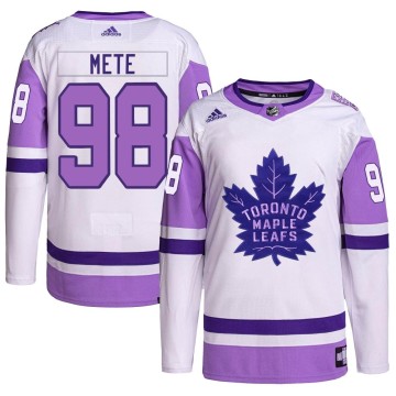 Authentic Adidas Men's Victor Mete Toronto Maple Leafs Hockey Fights Cancer Primegreen Jersey - White/Purple