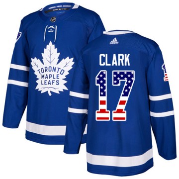 Authentic Adidas Men's Wendel Clark Toronto Maple Leafs USA Flag Fashion Jersey - Royal Blue