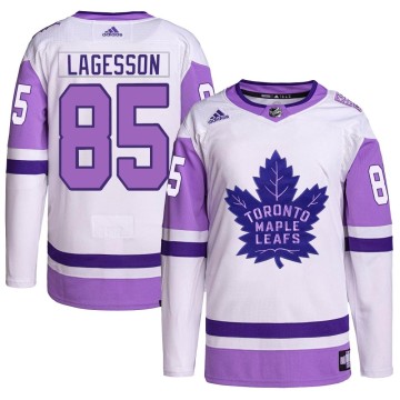 Authentic Adidas Men's William Lagesson Toronto Maple Leafs Hockey Fights Cancer Primegreen Jersey - White/Purple