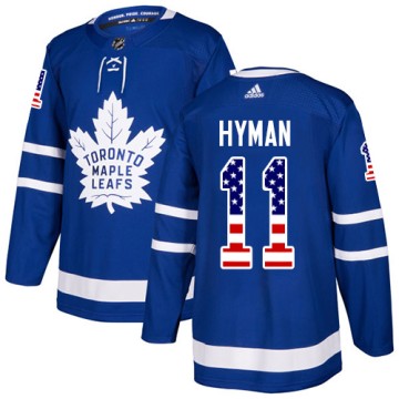 Authentic Adidas Men's Zach Hyman Toronto Maple Leafs USA Flag Fashion Jersey - Royal Blue