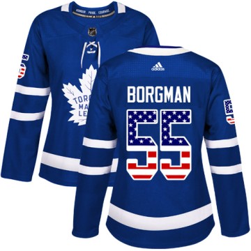 Authentic Adidas Women's Andreas Borgman Toronto Maple Leafs USA Flag Fashion Jersey - Royal Blue