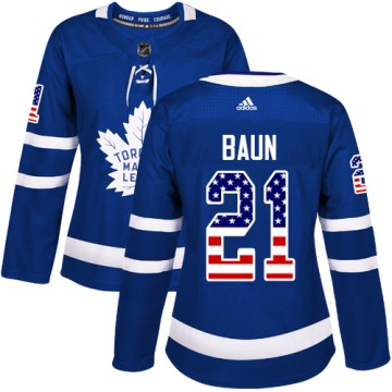 Authentic Adidas Women's Bobby Baun Toronto Maple Leafs USA Flag Fashion Jersey - Royal Blue