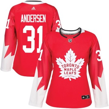 Authentic Adidas Women's Frederik Andersen Toronto Maple Leafs Alternate Jersey - Red