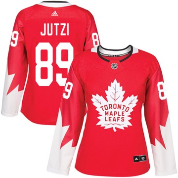 Authentic Adidas Women's Jon Jutzi Toronto Maple Leafs Alternate Jersey - Red