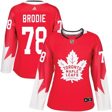 Authentic Adidas Women's TJ Brodie Toronto Maple Leafs Alternate Jersey - Red