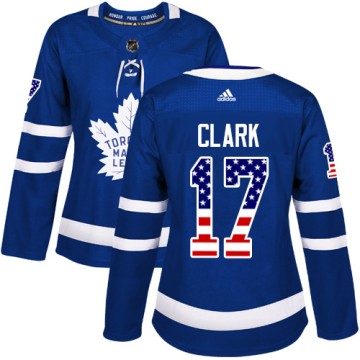 Authentic Adidas Women's Wendel Clark Toronto Maple Leafs USA Flag Fashion Jersey - Royal Blue