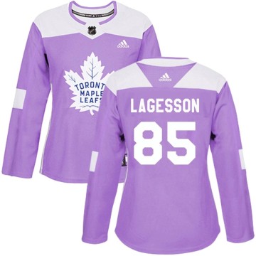 Authentic Adidas Women's William Lagesson Toronto Maple Leafs Fights Cancer Practice Jersey - Purple