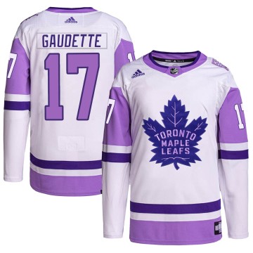 Authentic Adidas Youth Adam Gaudette Toronto Maple Leafs Hockey Fights Cancer Primegreen Jersey - White/Purple