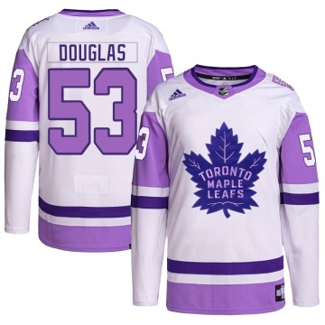 Authentic Adidas Youth Curtis Douglas Toronto Maple Leafs Hockey Fights Cancer Primegreen Jersey - White/Purple