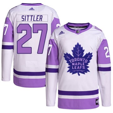 Authentic Adidas Youth Darryl Sittler Toronto Maple Leafs Hockey Fights Cancer Primegreen Jersey - White/Purple