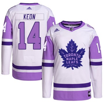 Authentic Adidas Youth Dave Keon Toronto Maple Leafs Hockey Fights Cancer Primegreen Jersey - White/Purple